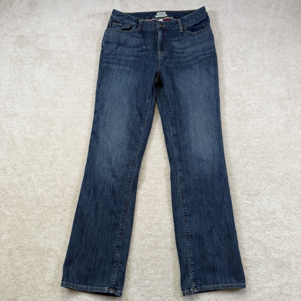 L.L. Bean Favorite Fit Flannel Lined Jeans Womens 8 Reg Blue Denim Plaid